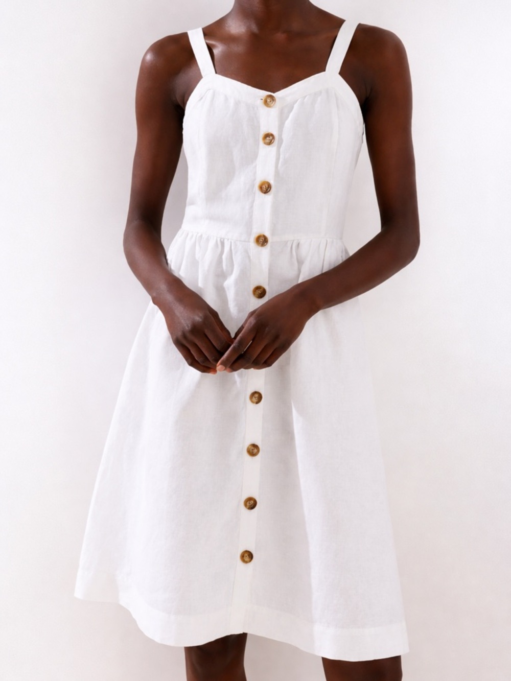 LOFT White Linen Blend Button Front Fit Flare Sundress Size 6 Pockets - Picture 13 of 17